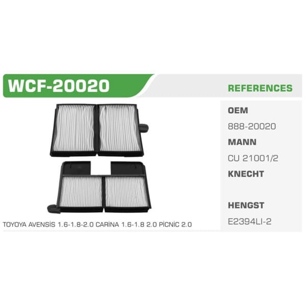 WINKEL WCF-20020 Polen Filtresi Avensis 00-03 Koli: 68 Ad. 