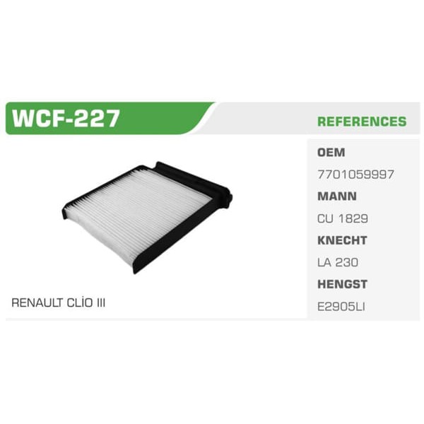 WINKEL WCF-227 Polen Filtresi CLIO III Modus Twingo / Logan Sandero Duster / Micra K12 03- Note 07- 