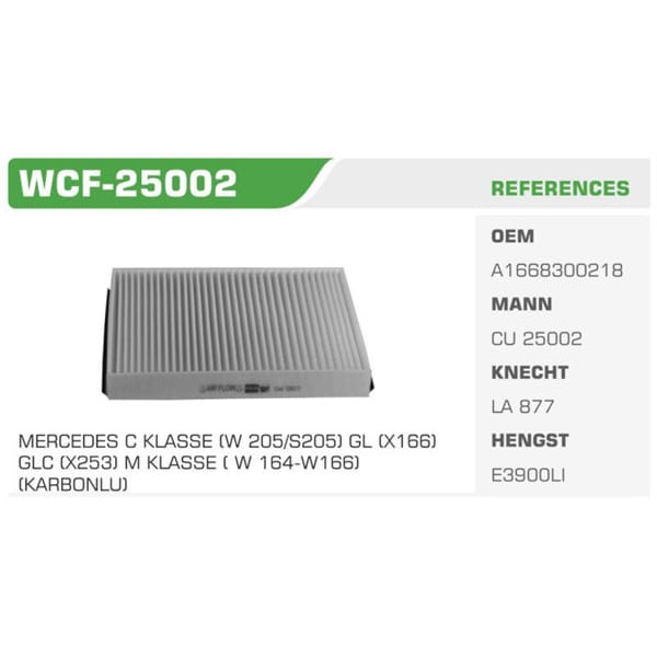 WINKEL WCF-25002 Polen Filtresi Mercedes M Klasse W166 Ml 250 Cdı Bluetec 204Hp 09/11 Koli: 36 Ad.