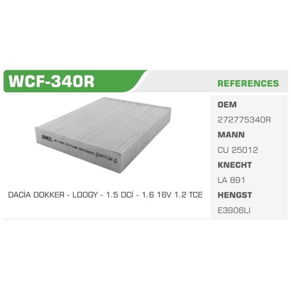 WINKEL WCF-340R Polen Filtresi Sandero Dokker Lodgy Koli: 36 Ad. 