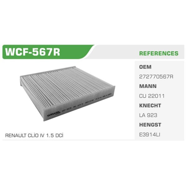 WINKEL WCF-567R Polen Filtresi CLIO IV 12- Captur 13- / Logan 13- Sandero 13- / Micra K14 16-