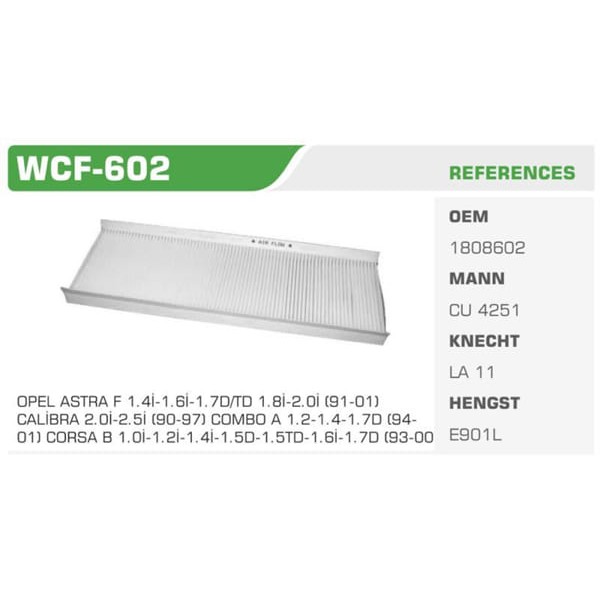 WINKEL WCF-602 Polen Filtresi Astra F Corsa B Combo Tigra Koli: 42 Ad. 