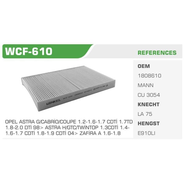 WINKEL WCF-610 Polen Filtresi Astra G H Zafira A 99-05 