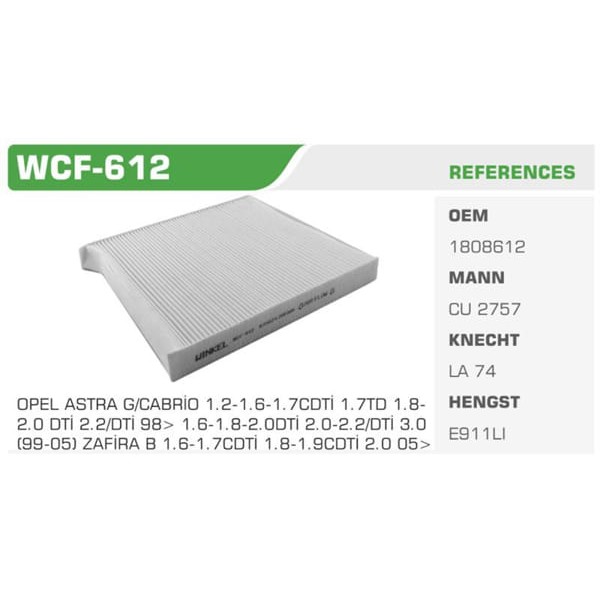 WINKEL WCF-612 Polen Filtresi Astra G 98- Zafira A 99- Zafira B 04- 