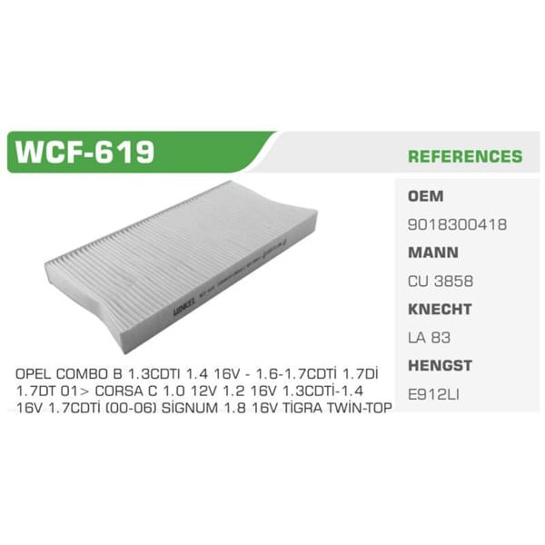 WINKEL WCF-619 Polen Filtresi Croma 05- / Vectra C 04- Corsa C 00- Combo 01- Tigra 04- Sıgnum 03- /