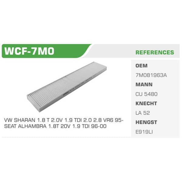 WINKEL WCF-7M0 Polen Filtresi Sharan 95-00 / Alhambra 96- / Galaxy 95- Koli: 35 Ad.