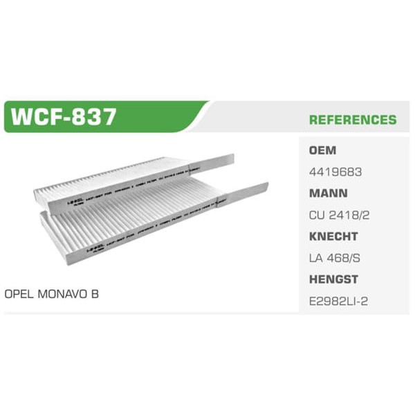 WINKEL WCF-837 Polen Filtresi Kangoo II 08- Master III IV 10- / Movano B 10- Çıftlı 