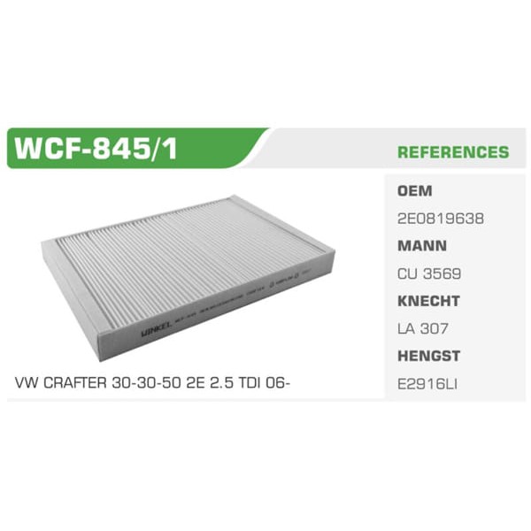 WINKEL WCF-845-1 Polen Filtresi Crafter 06- / Sprinter 06- Çerçevesiz Koli: 26 Ad.