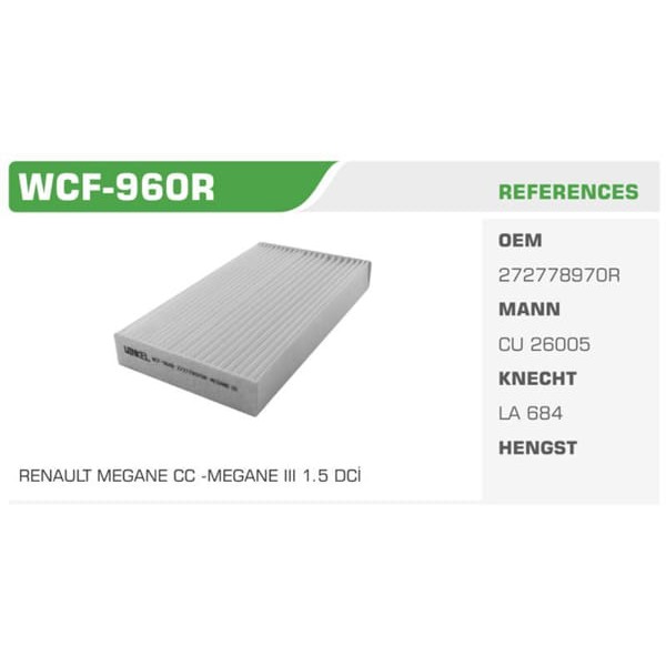 WINKEL WCF-960R Polen Filtresi Megane III Fluence Koli: 36 Ad. 