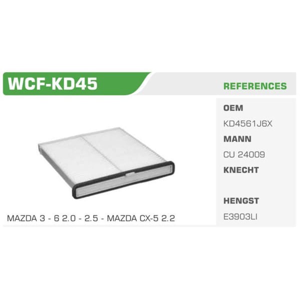 WINKEL WCF-KD45 Polen Filtresi Mazda 3 Mazda 6 Cx-5 Koli: 20 Ad. 