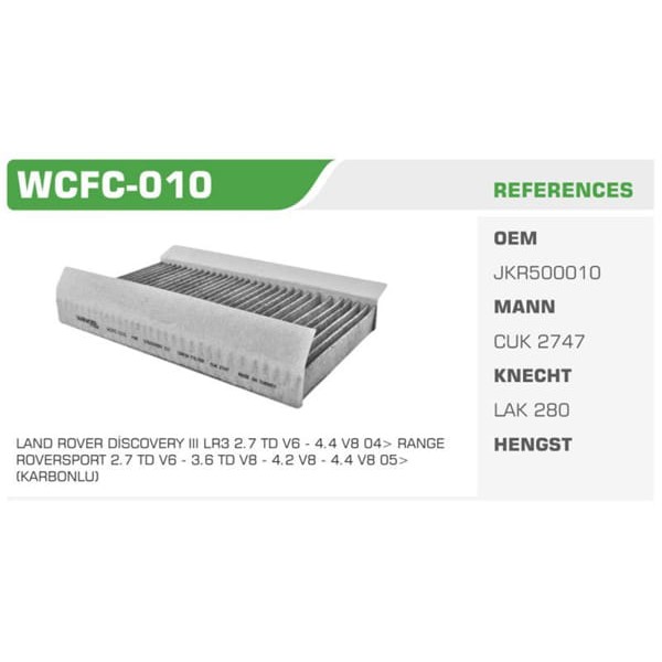 WINKEL WCFC-10 Polen Filtresi Discovery III Range Rover Sport 06- Karbonlu Koli: 20 Ad.