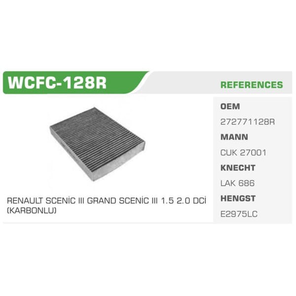 WINKEL WCFC-128R Polen Filtresi Scenic III Trafic Yeni Model Koli: 36 Ad.