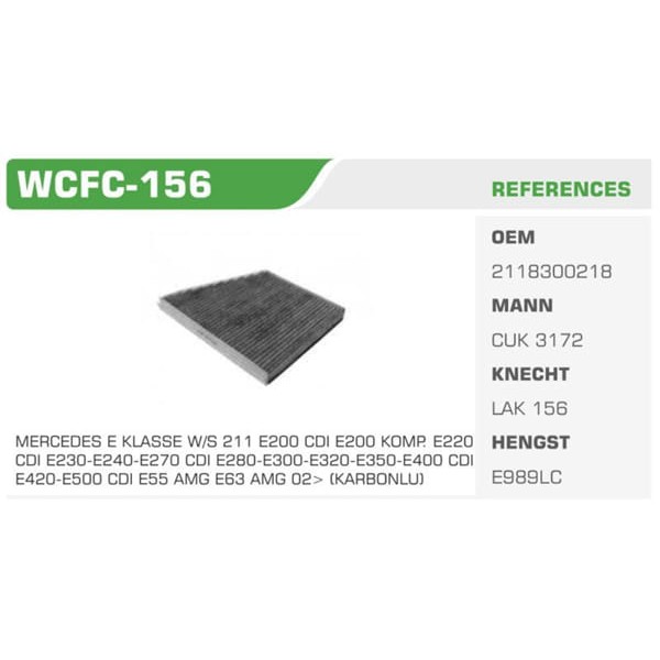 WINKEL WCFC-156 Polen Filtresi Mercedes W211 W219 02-08 Karbonlu