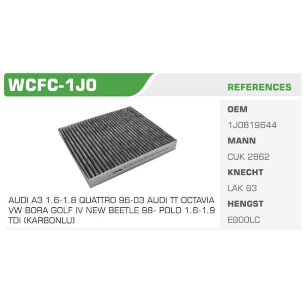 WINKEL WCFC-1J0 Polen Filtresi Golf IV 97-05 Bora 98-05 Polo 94- Lupo 98- / A3 96-03 Tt 98- / Octavi 