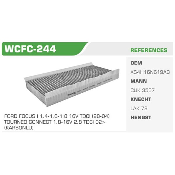 WINKEL WCFC-244 Polen Filtresi Focus I 98-04 Tourneo Connect Transit Connect Karbonlu Koli: 31 Ad. 