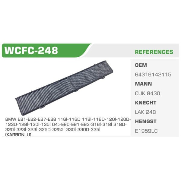 WINKEL WCFC-248 Polen Filtresi Bmw 1 04-12 Bmw 3 Bmw X1 09- Koli: 20 Ad.