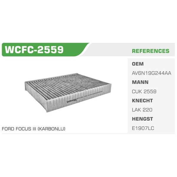WINKEL WCFC-2559 Polen Filtresi C-Max S-Max Mondeo IV Kuga III Galaxy Karbonlu Koli: 36 Ad.