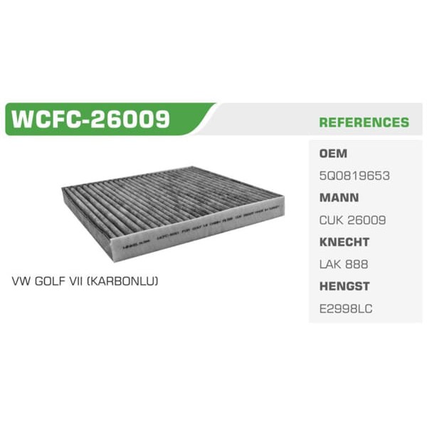 WINKEL WCFC-26009 Polen Filtresi Golf Vıı 12- / A3 12- / Leon 12- / Octavia 12- Karbonlu Koli: 27 Ad