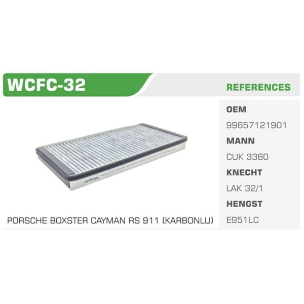 WINKEL WCFC-32 Polen Filtresi 911 Boxster Cayenne Koli: 31 Ad.