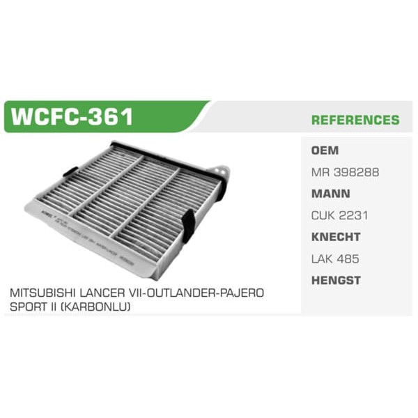 WINKEL WCFC-361 Polen Filtresi Karbonlu Grandıs L200 Lancer VIII 03- Outlander Koli: 20 Ad. 