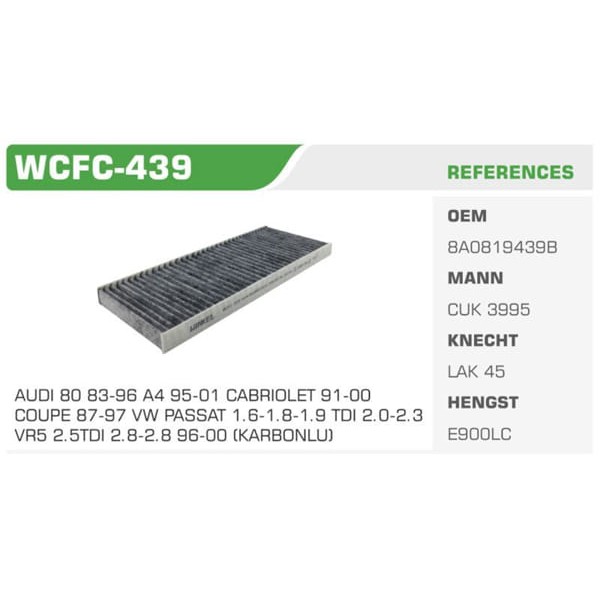 WINKEL WCFC-439 Polen Filtresi Passat 96-00 / A4 94-00 Karbonlu Koli: 60 Ad.