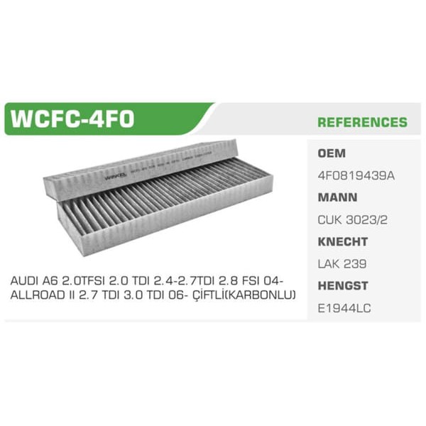 WINKEL WCFC-4F0 Polen Filtresi A6 04- Koli: 31 Ad. 