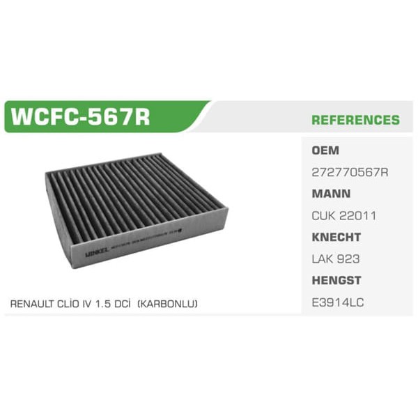 WINKEL WCFC-567R Polen Filtresi CLIO IV 12- Captur 13- / Logan II Sandero Karbonlu Koli: 60 Ad.