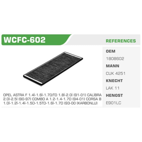 WINKEL WCFC-602 Polen Filtresi Astra F Corsa B Combo Tigra Koli: 50 Ad.