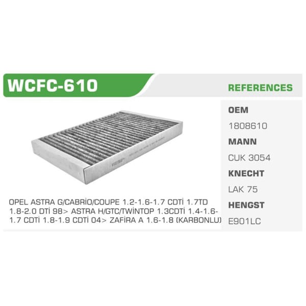 WINKEL WCFC-610 Polen Filtresi Astra F G H Zafira 99-05 Karbonlu Koli: 36 Ad.