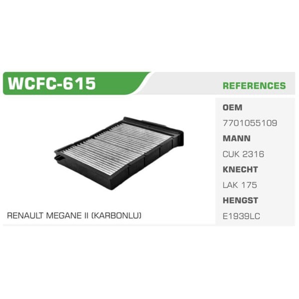WINKEL WCFC-615 Polen Filtresi Megane II 02- Karbonlu