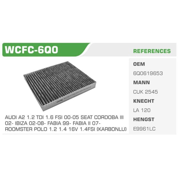 WINKEL WCFC-6Q0 Polen Filtresi Polo / A1 A2 / Cordoba Ibiza / Fabia Koli: 36 Ad. 