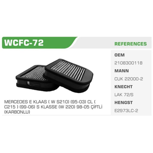 WINKEL WCFC-72 Polen Filtresi Mercedes W210 W220 Crossfıre Karbonlu Koli: 20 Ad.