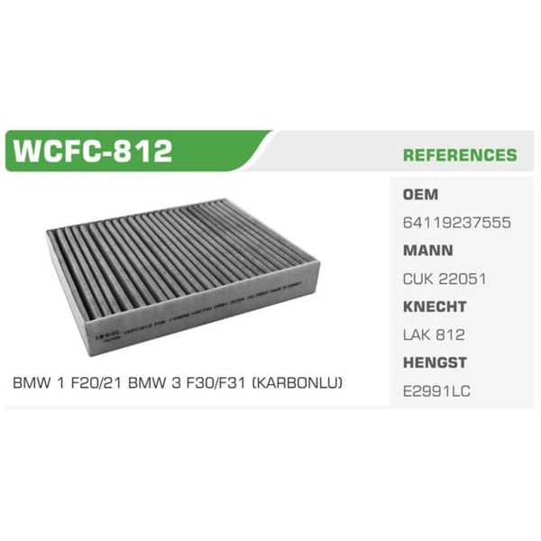 WINKEL WCFC-812 Polen Filtresi Bmw 1 F20 F21 12- Bmw 2 13- Bmw 3 11- Bmw 4 14-