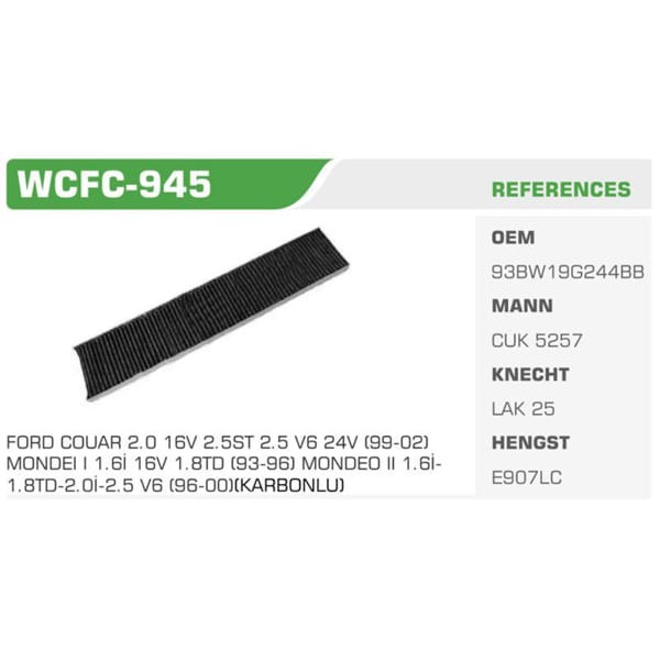 WINKEL WCFC-945 Polen Filtresi Mondeo 93-96 Cougar 98- Koli: 40 Ad.