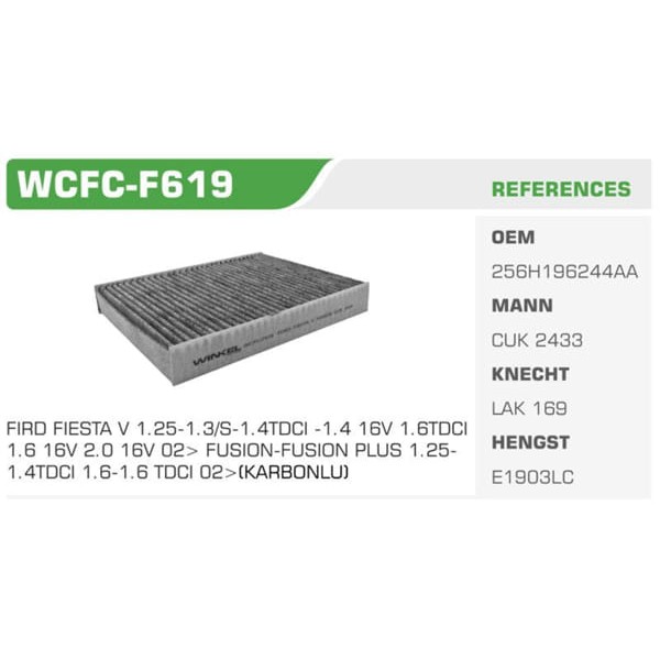 WINKEL WCFC-F619 Polen Filtresi Fiesta V 01- Fusion 02- Karbonlu Koli: 60 Ad.