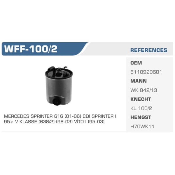 WINKEL WFF-100-2 Mazot Filtresi Sprinter 00-06 Vaneo Vito Koli: 50 Ad.