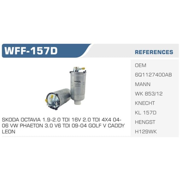 WINKEL WFF-157D Mazot Filtresi Polo IV / Cordoba Ibiza IV / Fabia 1.4 TDI Amf 1.9 TDI Sdı Koli: 50 A