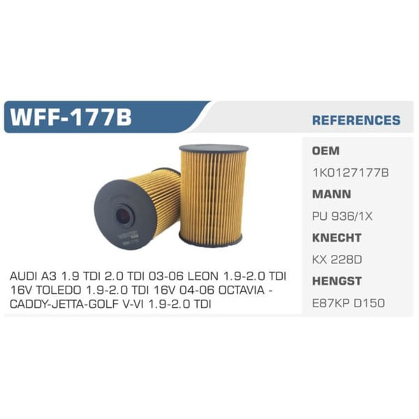 WINKEL WFF-177B Mazot Filtresi Golf V 03- Jetta III 05- Caddy III 04- Touran 03- / A3 / Octavia 04-