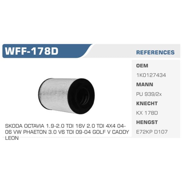 WINKEL WFF-178D Mazot Filtresi Golf IV 03- Jetta III 05- Caddy III 04- Touran 03- / Octavia 04- 1.9