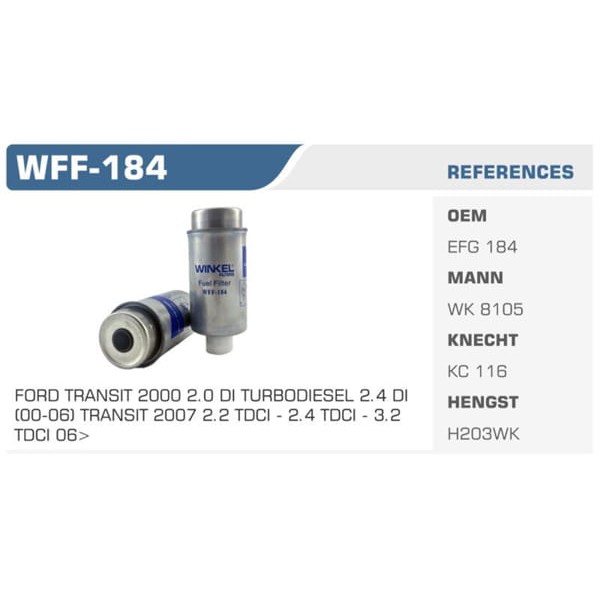 WINKEL WFF-184 Mazot Filtresi Transit W184 00-06 2.0 TDCI 2.4 TDCI Koli: 50 Ad.