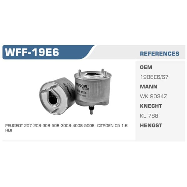 WINKEL WFF-19000000 Mazot Filtresi 206 301 308 508 3008 5008 Partner Tepee / C-Elysee C3 C4 C5 Berli 