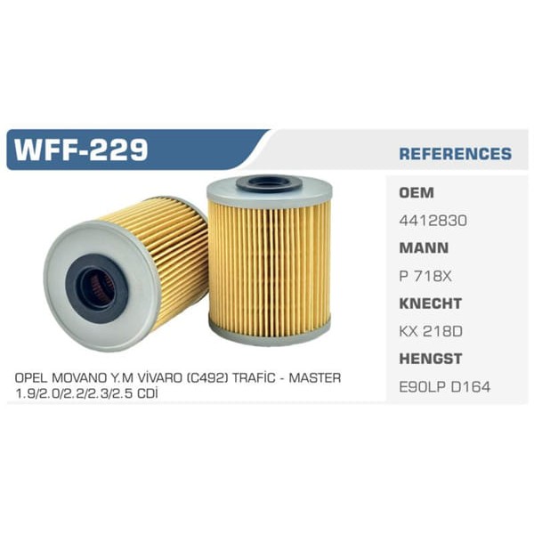 WINKEL WFF-229 Mazot Filtresi Trafic II Master II III / Vivaro A Movano A 2.2Dtı 2.5Dtı 2.5Cdtı Koli 