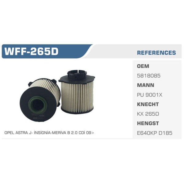 WINKEL WFF-265D Mazot Filtresi Astra J Astra G J Zafira / Cruze 1.3 Cdtı 1.7 Cdtı 2.0 Cdtı 2.0 Cdı K