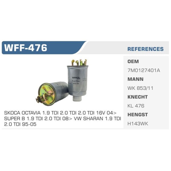 WINKEL WFF-476 Mazot Filtresi Sharan 1.9 TDI Koli: 50 Ad.