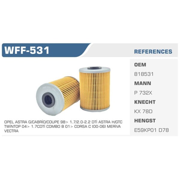 WINKEL WFF-531 Mazot Filtresi Astra G H Astra F G Vectra B C Corsa C Combo B C 1.7 Cdtı Y17Dt 2.0 Dt