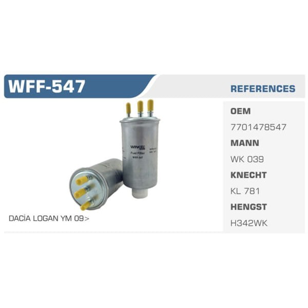 WINKEL WFF-547 Mazot Filtresi CLIO Symbol II / Logan 08- Sandero 08- Duster 10- 1.5 DCI Koli: 50 Ad.
