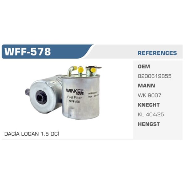 WINKEL WFF-578 Mazot Filtresi Logan 05- Sandero 1.5 DCI Koli: 50 Ad. 