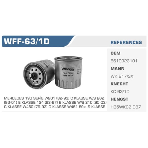 WINKEL WFF-63-1D Mazot Filtresi Sprinter Vito Koli: 50 Ad.