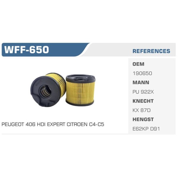 WINKEL WFF-650 Mazot Filtresi 206 307 405 406 806 Partner Expert / Xsara C5 Berlingo 2.0 HDI Koli: 5 