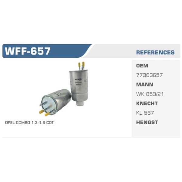 WINKEL WFF-657 Mazot Filtresi Linea Doblo Fiorino Bravo Stilo Punto III Grande Punto 1.3 Jtd 1.9 Jtd 